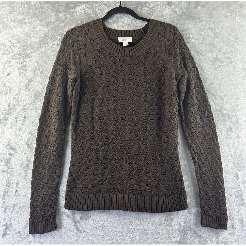 Ann Taylor Loft Sweater Women's S Brown Zigzag Chevron Knit Pattern 100% Cotton